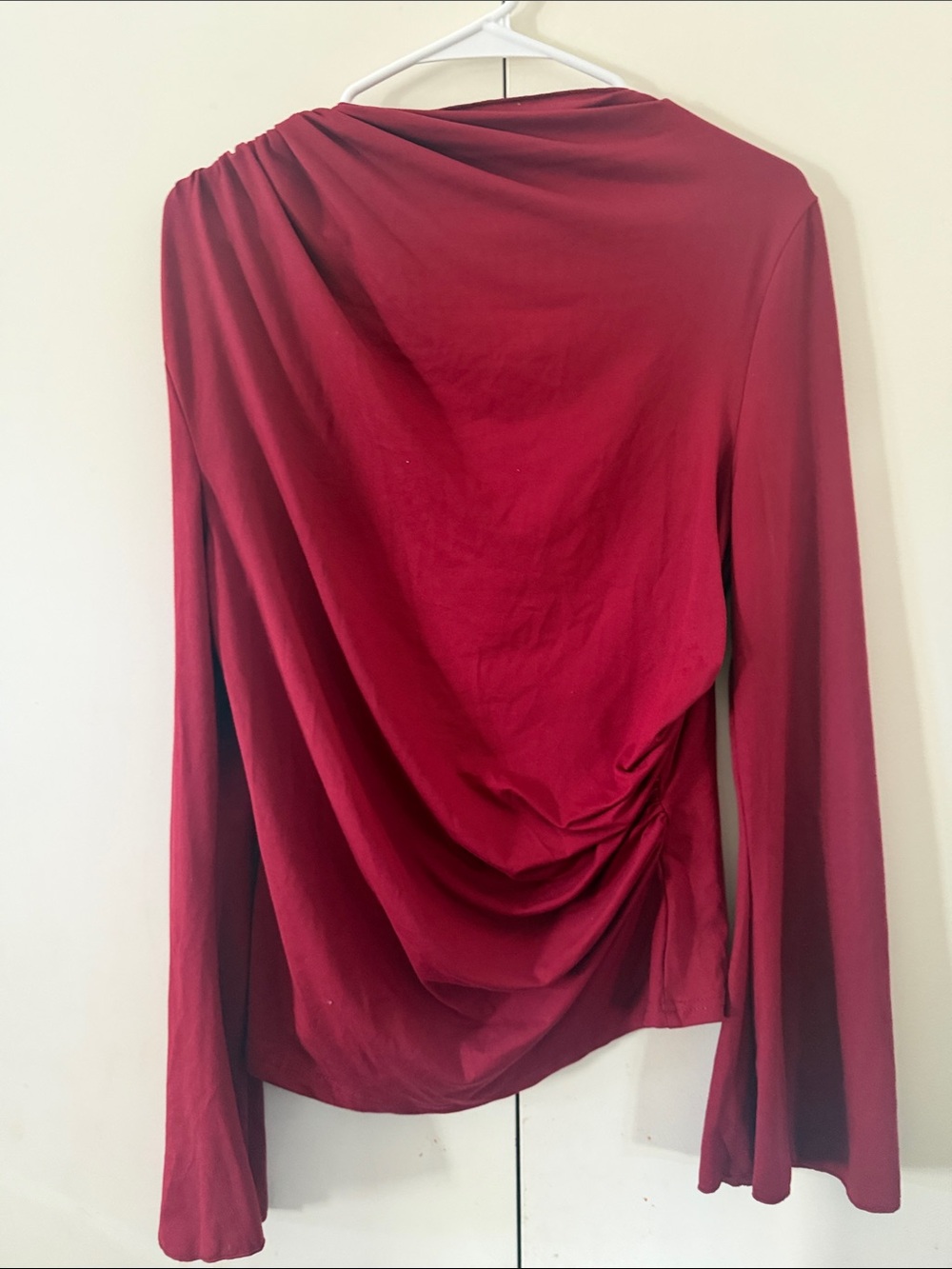 Women's Draped Long-Sleeve Top - Wine Red